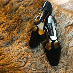 Tracy Allen Suede T-strap pump.